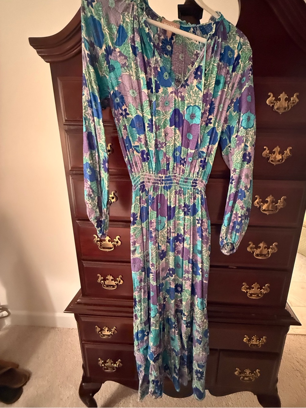 Show Me Your MuMu Purple & Teal Floral Long Sleeve Maxi Dress